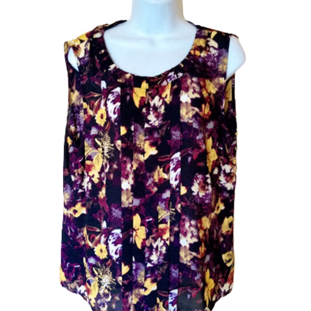 Multi Color Floral Tank Blouse Top XL ---